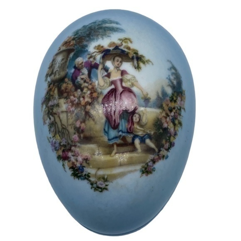 Vintage Limoges France Porcelain Egg Shape Trinket Box/Jewelry Box